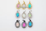 CZ Pave White Oval Charm, Blue Opal CZ Charms, Pink Shell Earring Dangles