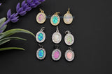 CZ Pave White Oval Charm, Blue Opal CZ Charms, Pink Shell Earring Dangles - Black/White Link