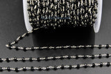 Black Bead Silver Wire Wrapped Rosary Chains, 4 mm Beaded Chains CH #436, Black Boho Chain