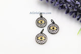 Evil Eye Charm, *NEW* Black and Gold CZ Micro Pave Small Round Disc Charm, 13 x 16 mm Mini Evil Eye for Bracelet Charms