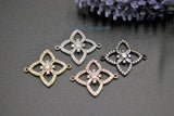Diamond Charm, CZ Micro Pave Diamond Shape Charms # 62, 18 k Silver/Gold or Black Rhodium Plated CZ 4 Point Star Diamond Connectors