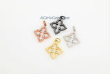 CZ Micro Pave Clover Quatrefoil Charms #59, 18 k Silver/Gold or Black Rhodium Plated CZ Flowers 4 Point Star Necklace/Bracelet Tiny Charms