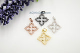 CZ Micro Pave Clover Quatrefoil Charms #59, 18 k Silver/Gold or Black Rhodium Plated CZ Flowers 4 Point Star Necklace/Bracelet Tiny Charms