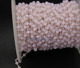 Pink Rosary Chain, 4 mm Pink Chalcedony Crystal Bead CH #435, Rondelle Beaded Chain