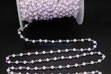Pink Rosary Chain, 4 mm Pink Chalcedony Crystal Bead CH #435, Rondelle Beaded Chain