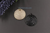 Large Round Disc Pendant, AG 159, CZ Micro Pave 28 mm Gold or Black Rhodium