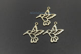 Gold Bird Charm, Hummingbird Brushed Gold Charms #686, Tiny Animal Flying Bird Jewelry Findings