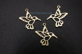 Gold Bird Charm, Hummingbird Brushed Gold Charms #686, Tiny Animal Flying Bird Jewelry Findings