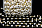 Turquoise Rosary Chain, 6 mm Natural White Turquoise Rosary Chain 22 k Gold plated Rough Stone Rosary Roll Bulk Wholesale/By The Foot