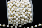 Turquoise Chain, 8 mm Natural White Turquoise Rosary Chain CH #370, 6 mm Gold Wire Wrapped