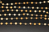 Natural Jasper Rosary Chain, 4 mm Black Wire Wrapped Chains CH #360, Picture Jasper Round Beaded