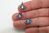 Tiny Opal CZ Micro Pave Opal Tiny Evil Eye Charm, 2 Pcs Black Plated Evil Eye Charm, Turquoise Blue/Pink/White Opalite Jewelry Supplies