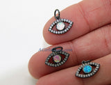 Tiny Opal CZ Micro Pave Opal Tiny Evil Eye Charm, 2 Pcs Black Plated Evil Eye Charm, Turquoise Blue/Pink/White Opalite Jewelry Supplies