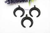 Crescent Double Horn Pendant, Black Pave CZ Micro Pave Crescent Moon Charm, Rose