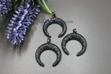 Crescent Double Horn Pendant, Black Pave CZ Micro Pave Crescent Moon Charm, Rose