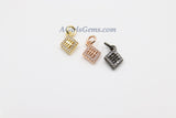 Diamond Shape Charms, 3 Pcs CZ Pave 8 x 13 mm, Rose #26