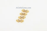 CZ Micro Pave Bow Tie Connector #26, Tiny Hourglass Charm 18 k Gold Plated 4 x 10 mm Ribbon Connector, Tiny CZ Charms for Jewelry Making