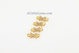 CZ Micro Pave Bow Tie Connector #26, Tiny Hourglass Charm 18 k Gold Plated 4 x 10 mm Ribbon Connector, Tiny CZ Charms for Jewelry Making