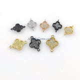 CZ Micro Pave Clover Connector Charm, 10 x 15 mm Tiny Quatrefoil #153, Cubic Zirconia Connectors - 12 x 17 Black