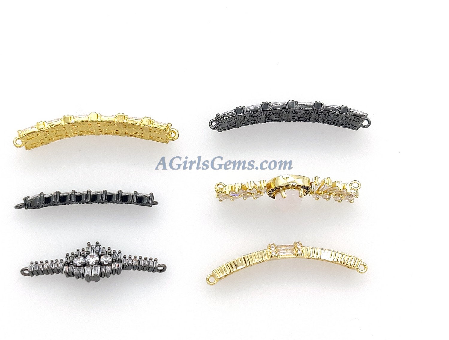 CZ Micro Pave Curved Bar Connectors, Chevron Fishtail Links for Necklace, Lariat Drop, Earrings DIY Jewelry, Gold/Black Leaf Linking Charms