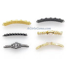 CZ Micro Pave Curved Bar Connectors, Diamond Shaped Bracelet and Necklace Links, Long Bar with Cross in Gold or Black