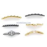 CZ Micro Pave Curved Bar Connectors, Diamond Shaped Bracelet and Necklace Links, Long Bar with Cross in Gold or Black