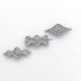 CZ Micro Pave Curved Bracelet Connectors, Silver Rhodium Plated Evil Eye #76, Linking Charms for Dainty/ Chains
