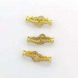 CZ Pave Heart Buckle Clasps with 2 Clips, Gold or Silver Interlocking Link Jewelry Findings, Designer Fold Over Clasps