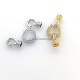 CZ Pave Heart Buckle Clasps with 2 Clips, Gold or Silver Interlocking Link Jewelry Findings, Designer Fold Over Clasps