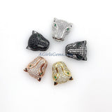 CZ Micro Pave Tiger Head Bead Charm, Leopard Head, Panther Cat Head # 452