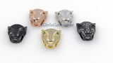 CZ Micro Pave Tiger Head Bead Charm, Leopard Head, Panther Cat Head Bead