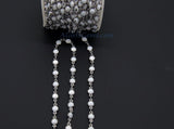 White Shell Rosary Chain, Silver Beaded Rosary Chain CH# 236, Flat Beads in 4 mm or 6 mm