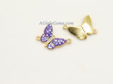 Gold Butterfly Connector, 2 Pcs CZ Micro Purple Shell Butterflies #401, African Monmouth Butterfly