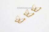 Gold Butterfly Connector, CZ Micro Pave White Shell Butterflies #401, African Monmouth Butterfly