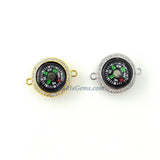 CZ Micro Pave Compass Connectors, Gold Charms for Bracelets, Silver Direction His/Her Jewelry