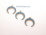 Turquoise Horn Pendant, Large CZ Micro Pave Crescent Moon, 18 K Gold Plated Blue Southwest Necklace Charm