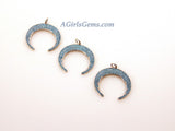 Turquoise Horn Pendant, Large CZ Micro Pave Crescent Moon, Blue Southwest Necklace Charm