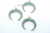 Turquoise Horn Pendant, Large CZ Micro Pave Crescent Moon, Blue Southwest Necklace Charm