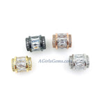 Rose Gold Tube Beads, Silver CZ Micro Large Hole Beads, 10 x 12 mm Gold Drum #454