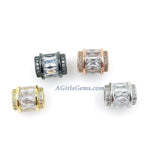 Rose Gold Tube Beads, Silver CZ Micro Large Hole Beads, 10 x 12 mm Gold Drum #454