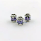 Purple Crystal Beads, CZ Micro Pave Silver Tube Beads, Large Hole Beads 10 x 12 mm Silver Rhodium