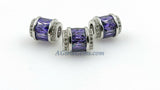 Purple Crystal Beads, CZ Micro Pave Silver Tube Beads, Large Hole Beads 10 x 12 mm Silver Rhodium