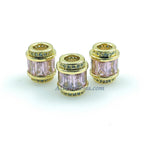 Pink Crystal Beads, CZ Micro Pave Gold Tube Beads, Large Hole Beads 10 x 12 mm 18 K Gold Plated