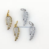CZ Micro Pave Angel Wings, Tiny Charms 8 x 15 mm Gold AG# 285, Silver Guardian Angel Minimalist Jewelry