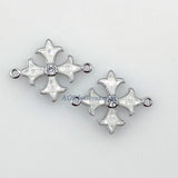 Maltese Cross Connector, CZ Micro Pave Silver Plated White Shell New Coptic Cross Centers, Crusader Jewelry Links