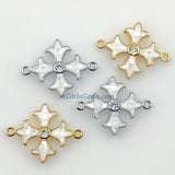 Crusader Cross Connectors, CZ Micro Pave 18 k Gold Plated White Shell New Coptic Cross Beads, Maltese Cross Link