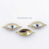 Evil Eye Connector, CZ Micro Pave Gold Shell White Evil Eye Protection Jewelry, Mother of Pearl Evil Eye Charms