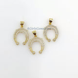 Crescent Moon Charms, CZ Micro Pave Double Horn, Gold