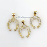 Tiny CZ Pave Horseshoe Charms, Mini Crescent Moon in 18 K Gold or Black 15 x 18 mm, Double Horn Pendants