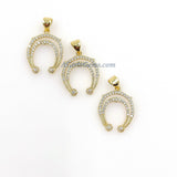 Tiny CZ Pave Horseshoe Charms, Mini Crescent Moon in 18 K Gold or Black 15 x 18 mm, Double Horn Pendants